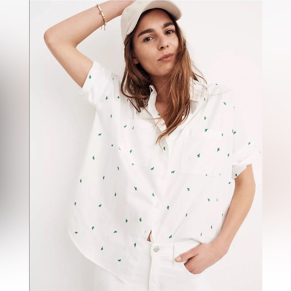 White and Green Women's Top